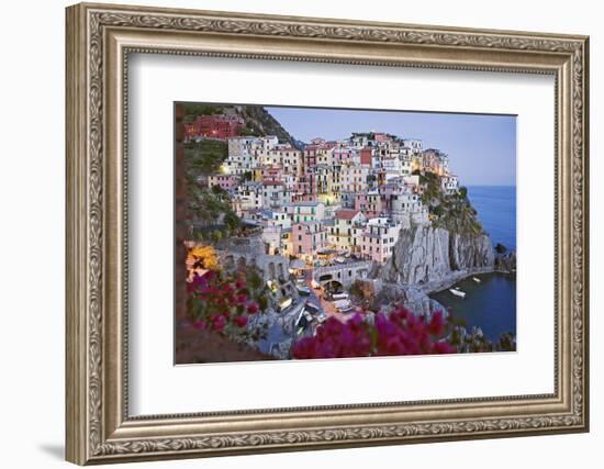 Italy, Manarola. Town and sea at sunset-Jaynes Gallery-Framed Photographic Print