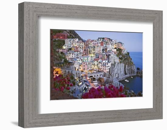 Italy, Manarola. Town and sea at sunset-Jaynes Gallery-Framed Photographic Print