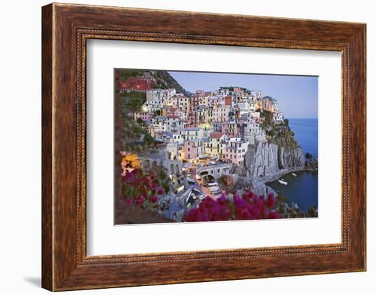 Italy, Manarola. Town and sea at sunset-Jaynes Gallery-Framed Photographic Print