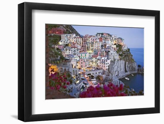 Italy, Manarola. Town and sea at sunset-Jaynes Gallery-Framed Photographic Print