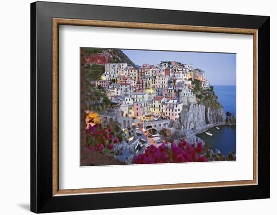 Italy, Manarola. Town and sea at sunset-Jaynes Gallery-Framed Photographic Print