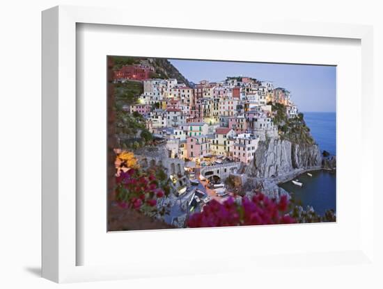 Italy, Manarola. Town and sea at sunset-Jaynes Gallery-Framed Photographic Print