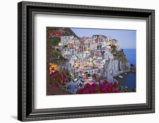 Italy, Manarola. Town and sea at sunset-Jaynes Gallery-Framed Photographic Print