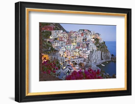 Italy, Manarola. Town and sea at sunset-Jaynes Gallery-Framed Photographic Print