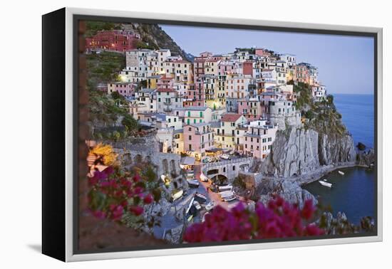 Italy, Manarola. Town and sea at sunset-Jaynes Gallery-Framed Premier Image Canvas