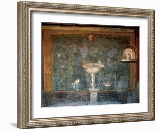 Italy. Pompeii. House of Venus. Fresco. Garden with Birds around the Fountain and Mask. 1st Century-null-Framed Giclee Print