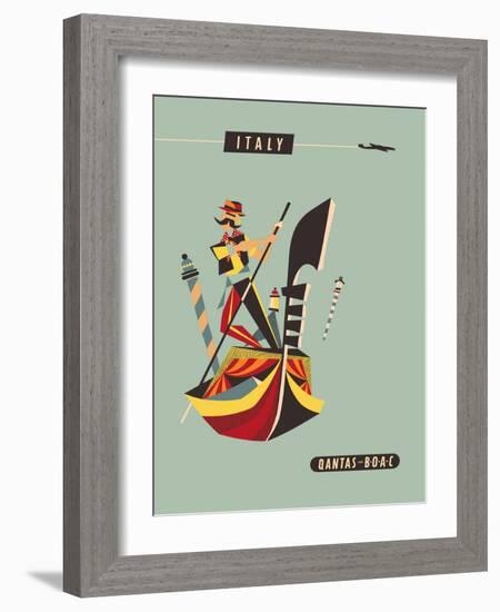 Italy - Qantas and BOAC Airlines - Venice, Gondola - Vintage Airline Travel Poster, 1950s-Harry Rogers-Framed Art Print