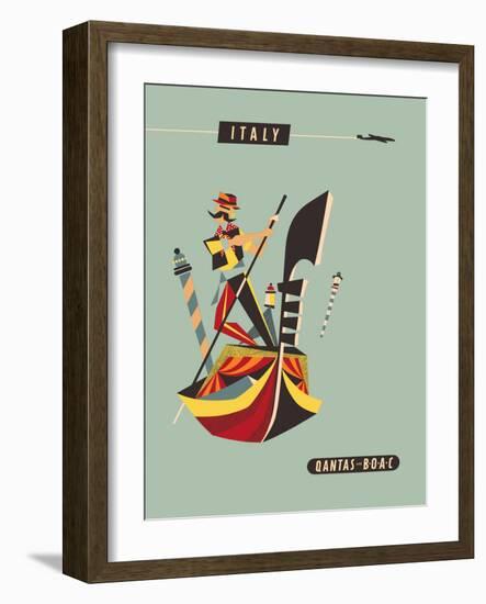 Italy - Qantas and BOAC Airlines - Venice, Gondola - Vintage Airline Travel Poster, 1950s-Harry Rogers-Framed Art Print