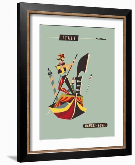 Italy - Qantas and BOAC Airlines - Venice, Gondola - Vintage Airline Travel Poster, 1950s-Harry Rogers-Framed Art Print