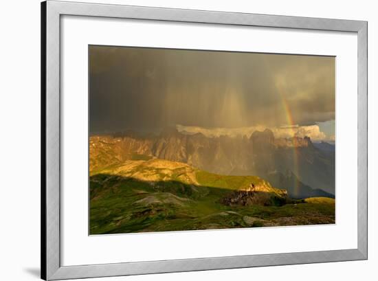 Italy, Region Trentino South Tirol, the Dolomites, Thunderstorm and Rainbow About the Rose Garden M-Bernd Rommelt-Framed Photographic Print