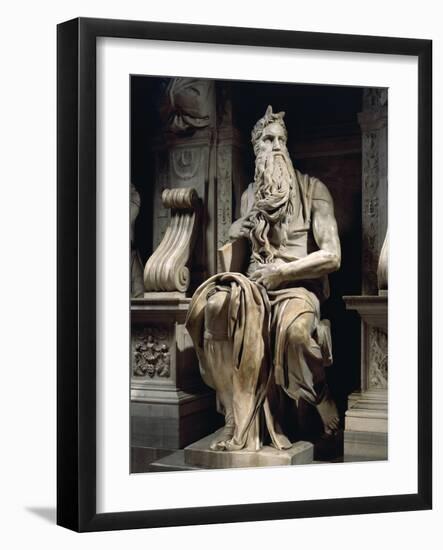 Italy, Rome, Basilica of St. Peter, Moses, Detail from Tomb of Julius II, Circa 1515-null-Framed Giclee Print