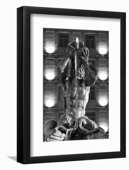 Italy, Rome, Fountain, Fontana Del Tritone, Fountain Figure, Sea God, Detail, Lighting, Night, S/W-Rainer Mirau-Framed Photographic Print