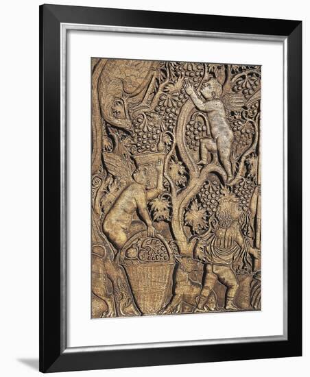 Italy, Rome, Roman Marble Sarcophagus with Relief Depicting Nuptial Rite, Cupids Harvesting Grapes-null-Framed Giclee Print