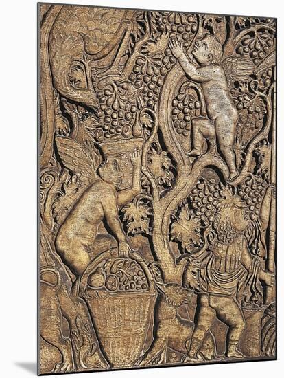 Italy, Rome, Roman Marble Sarcophagus with Relief Depicting Nuptial Rite, Cupids Harvesting Grapes-null-Mounted Giclee Print