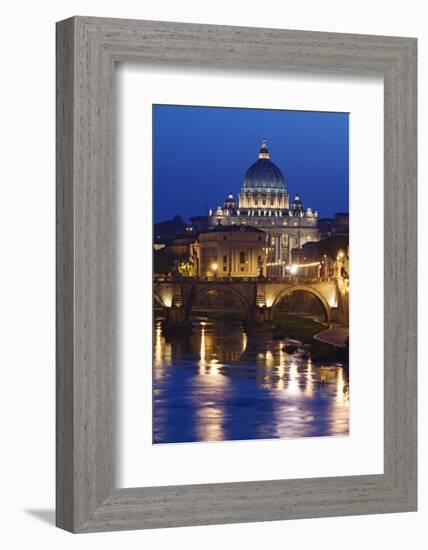 Italy, Rome, St. Peters Basilica, Tiber River night scene.-Jaynes Gallery-Framed Photographic Print