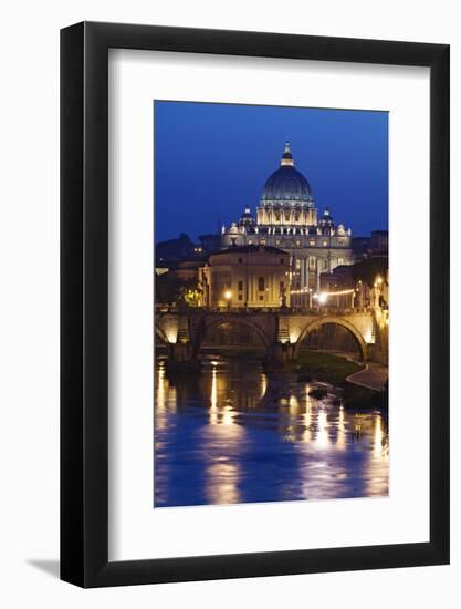 Italy, Rome, St. Peters Basilica, Tiber River night scene.-Jaynes Gallery-Framed Photographic Print