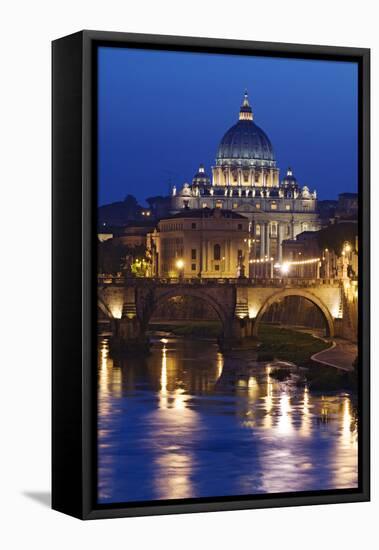 Italy, Rome, St. Peters Basilica, Tiber River night scene.-Jaynes Gallery-Framed Premier Image Canvas