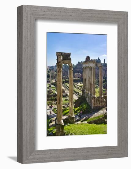 Italy, Rome, temple and arch ruins at Roman Forum-Michele Molinari-Framed Photographic Print