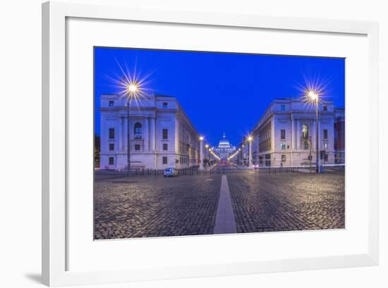 Italy, Rome, Via Della Conciliazione and St. Peter's Basilica at Dawn-Rob Tilley-Framed Photographic Print