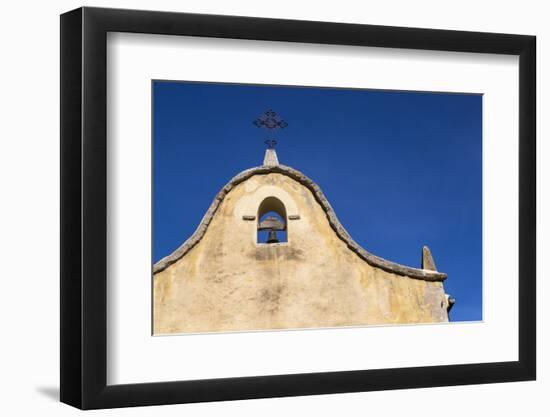 Italy, Sardinia, Gavoi. the Bell and Cross of an Old Church, Backed by a Blue Sky-Alida Latham-Framed Photographic Print