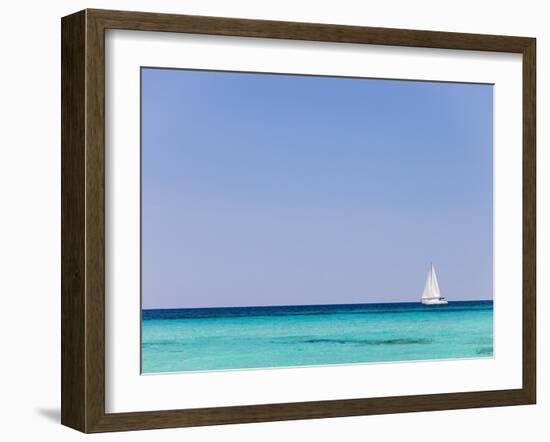 Italy, Sardinia, Olbia-Tempo, Berchidda, a Sailing Boat Out at Sea-Nick Ledger-Framed Photographic Print