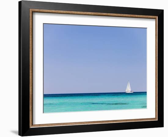 Italy, Sardinia, Olbia-Tempo, Berchidda, a Sailing Boat Out at Sea-Nick Ledger-Framed Photographic Print