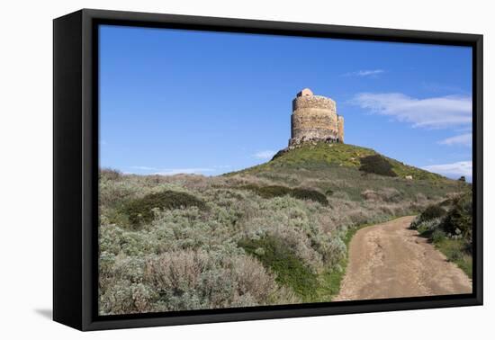 Italy, Sardinia, Oristano. Dirt Road Leading around the Torre Spangla Di San Giovanni Di Sinis-Alida Latham-Framed Premier Image Canvas