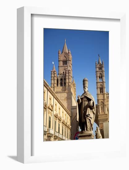 Italy, Sicily, Palermo. Detail of Statue in Front of the Cathedral.-Ken Scicluna-Framed Photographic Print