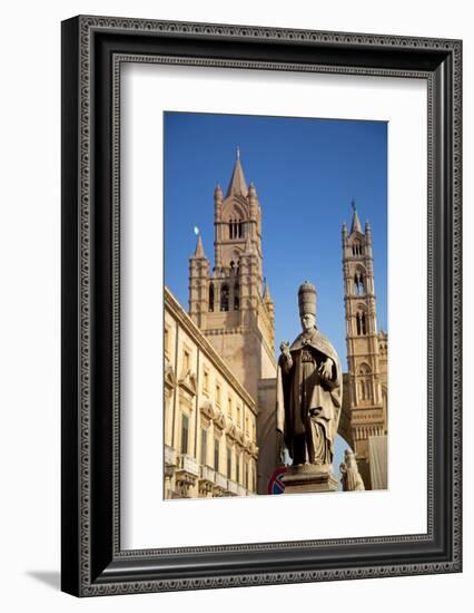 Italy, Sicily, Palermo. Detail of Statue in Front of the Cathedral.-Ken Scicluna-Framed Photographic Print