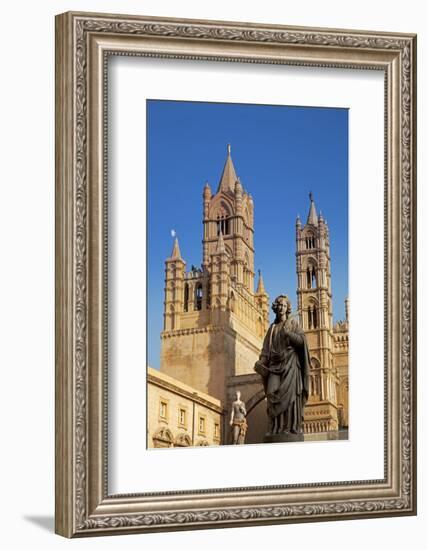 Italy, Sicily, Palermo. Detail of Statue in Front of the Cathedral.-Ken Scicluna-Framed Photographic Print