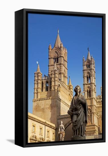 Italy, Sicily, Palermo. Detail of Statue in Front of the Cathedral.-Ken Scicluna-Framed Premier Image Canvas