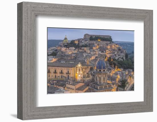 Italy, Sicily, Ragusa, Looking down on Ragusa Ibla at Dusk-Rob Tilley-Framed Photographic Print