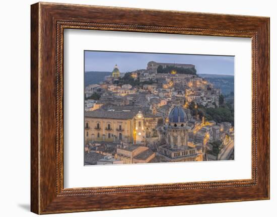 Italy, Sicily, Ragusa, Looking down on Ragusa Ibla at Dusk-Rob Tilley-Framed Photographic Print