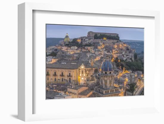 Italy, Sicily, Ragusa, Looking down on Ragusa Ibla at Dusk-Rob Tilley-Framed Photographic Print