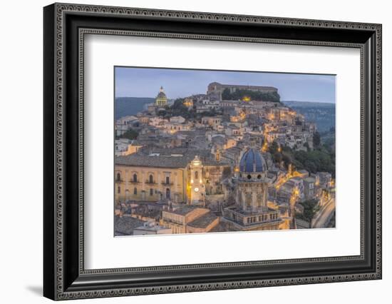 Italy, Sicily, Ragusa, Looking down on Ragusa Ibla at Dusk-Rob Tilley-Framed Photographic Print