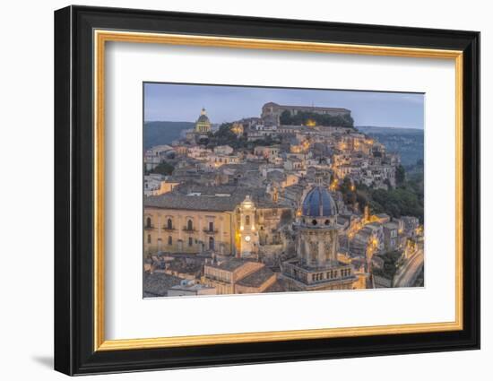 Italy, Sicily, Ragusa, Looking down on Ragusa Ibla at Dusk-Rob Tilley-Framed Photographic Print