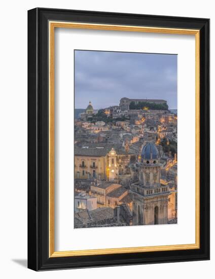 Italy, Sicily, Ragusa, Looking down on Ragusa Ibla at Dusk-Rob Tilley-Framed Photographic Print