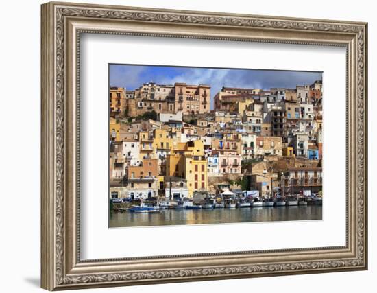 Italy, Sicily, Sciacca. the Port with the Houses in the Historic Centre.-Ken Scicluna-Framed Photographic Print