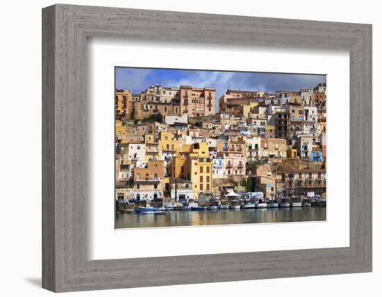 Italy, Sicily, Sciacca. the Port with the Houses in the Historic Centre.-Ken Scicluna-Framed Photographic Print