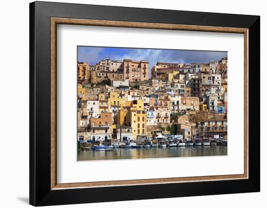 Italy, Sicily, Sciacca. the Port with the Houses in the Historic Centre.-Ken Scicluna-Framed Photographic Print