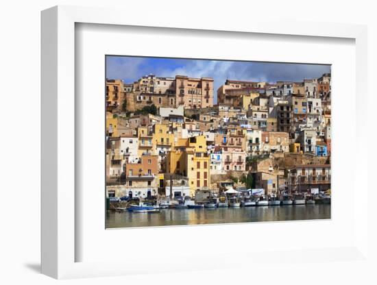 Italy, Sicily, Sciacca. the Port with the Houses in the Historic Centre.-Ken Scicluna-Framed Photographic Print