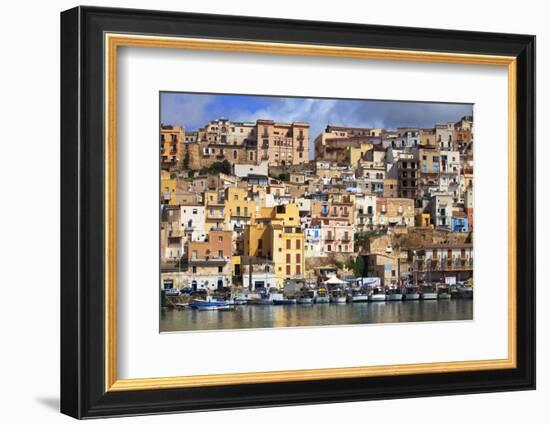 Italy, Sicily, Sciacca. the Port with the Houses in the Historic Centre.-Ken Scicluna-Framed Photographic Print