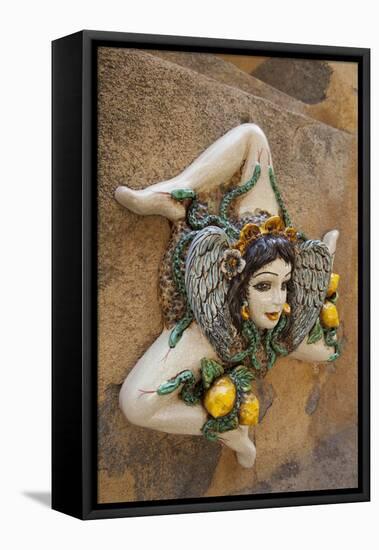 Italy, Sicily, Taormina, ceramic woman with lemons on wall.-Merrill Images-Framed Premier Image Canvas