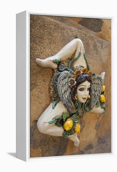 Italy, Sicily, Taormina, ceramic woman with lemons on wall.-Merrill Images-Framed Premier Image Canvas