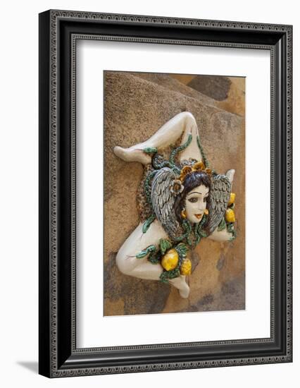 Italy, Sicily, Taormina, ceramic woman with lemons on wall.-Merrill Images-Framed Photographic Print