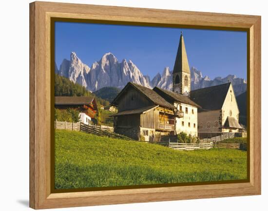 Italy, South Tyrol, Villn?Tal, St. Magdalena, Church, Mountains, 'Geislerspitzen'-Thonig-Framed Premier Image Canvas