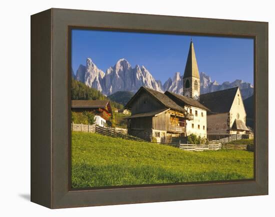 Italy, South Tyrol, Villn?Tal, St. Magdalena, Church, Mountains, 'Geislerspitzen'-Thonig-Framed Premier Image Canvas