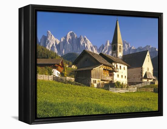 Italy, South Tyrol, Villn?Tal, St. Magdalena, Church, Mountains, 'Geislerspitzen'-Thonig-Framed Premier Image Canvas