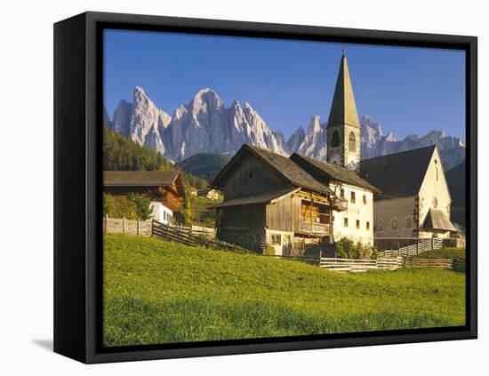 Italy, South Tyrol, Villn?Tal, St. Magdalena, Church, Mountains, 'Geislerspitzen'-Thonig-Framed Premier Image Canvas