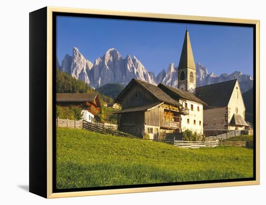 Italy, South Tyrol, Villn?Tal, St. Magdalena, Church, Mountains, 'Geislerspitzen'-Thonig-Framed Premier Image Canvas